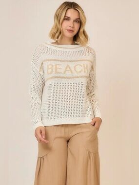 NWOT- BEACH White Open-Knit Sweater - Women's Lightweight Pullover